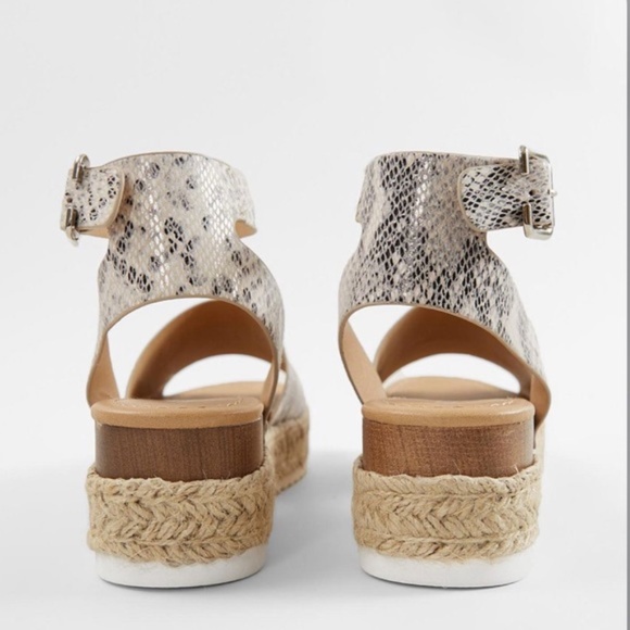 Beige Snakeskin Platform Espadrille Buckle Sandal - Picture 5 of 6